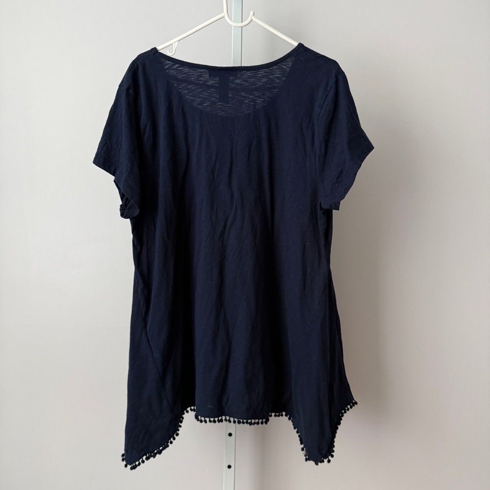 Style & Co 1X Navy Top Embroidered Pom Pom Boho Cottage Prairie Peasant - Picture 5 of 5